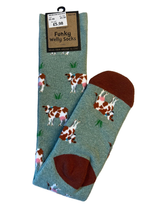 Bartleby Womens Funky Welly Sock Cow