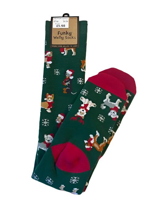 Bartleby Womens Funky Welly Sock Xmas Dog