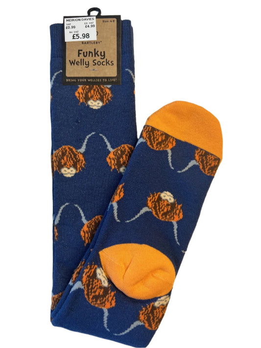 Bartleby Womens Funky Welly Sock Highland Cow