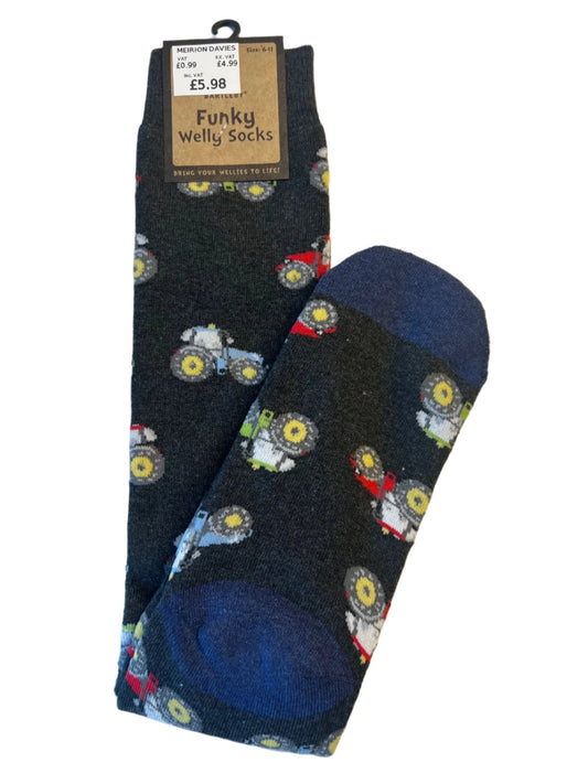 Bartleby Mens Funky Welly Sock Modern Tractor